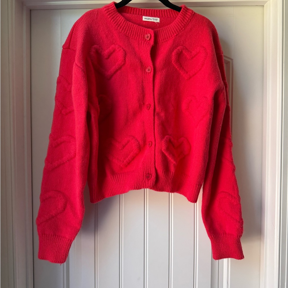Main Strip Vibrant Pink Heart Cardigan